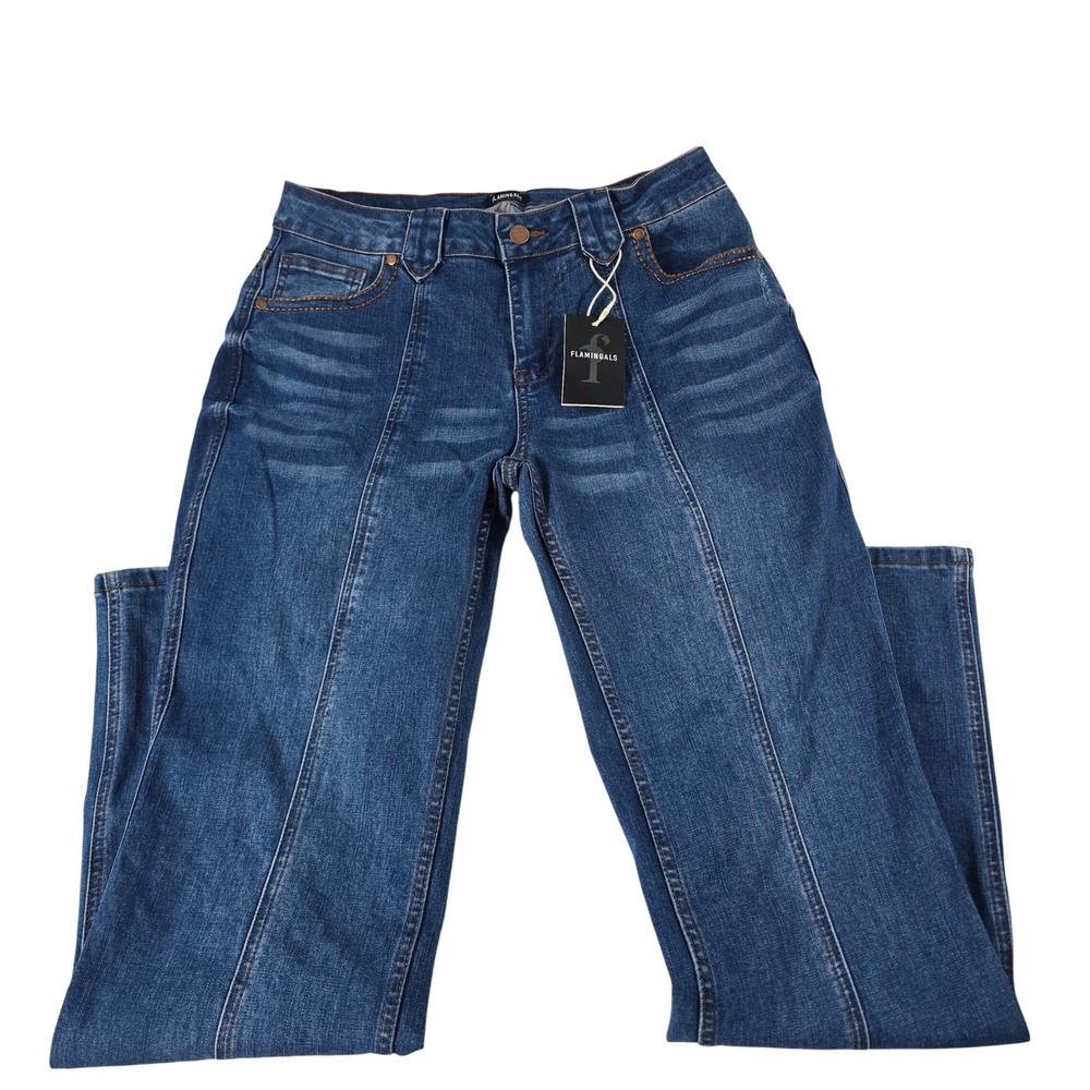 Flamingals Womens XL Blue Front Seam Straight Leg Jeans 256221XH 69171